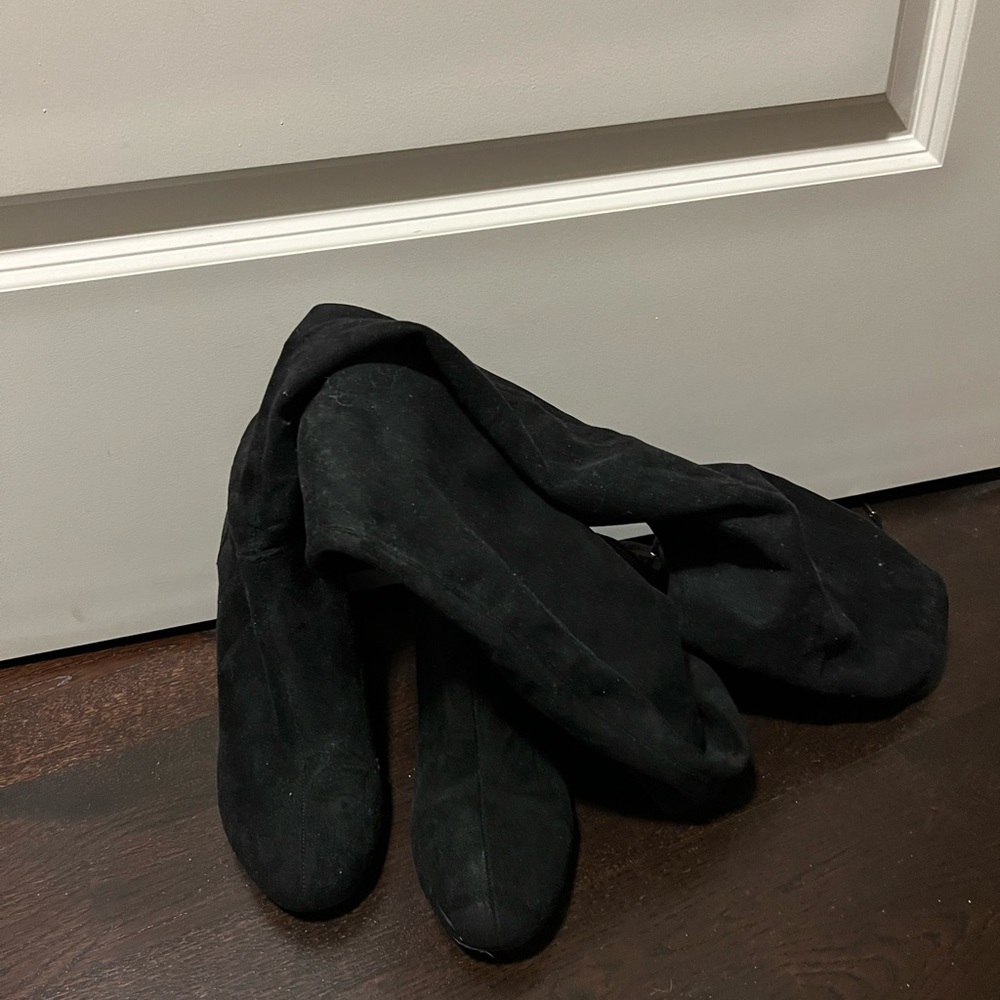 Black suede knee high boots